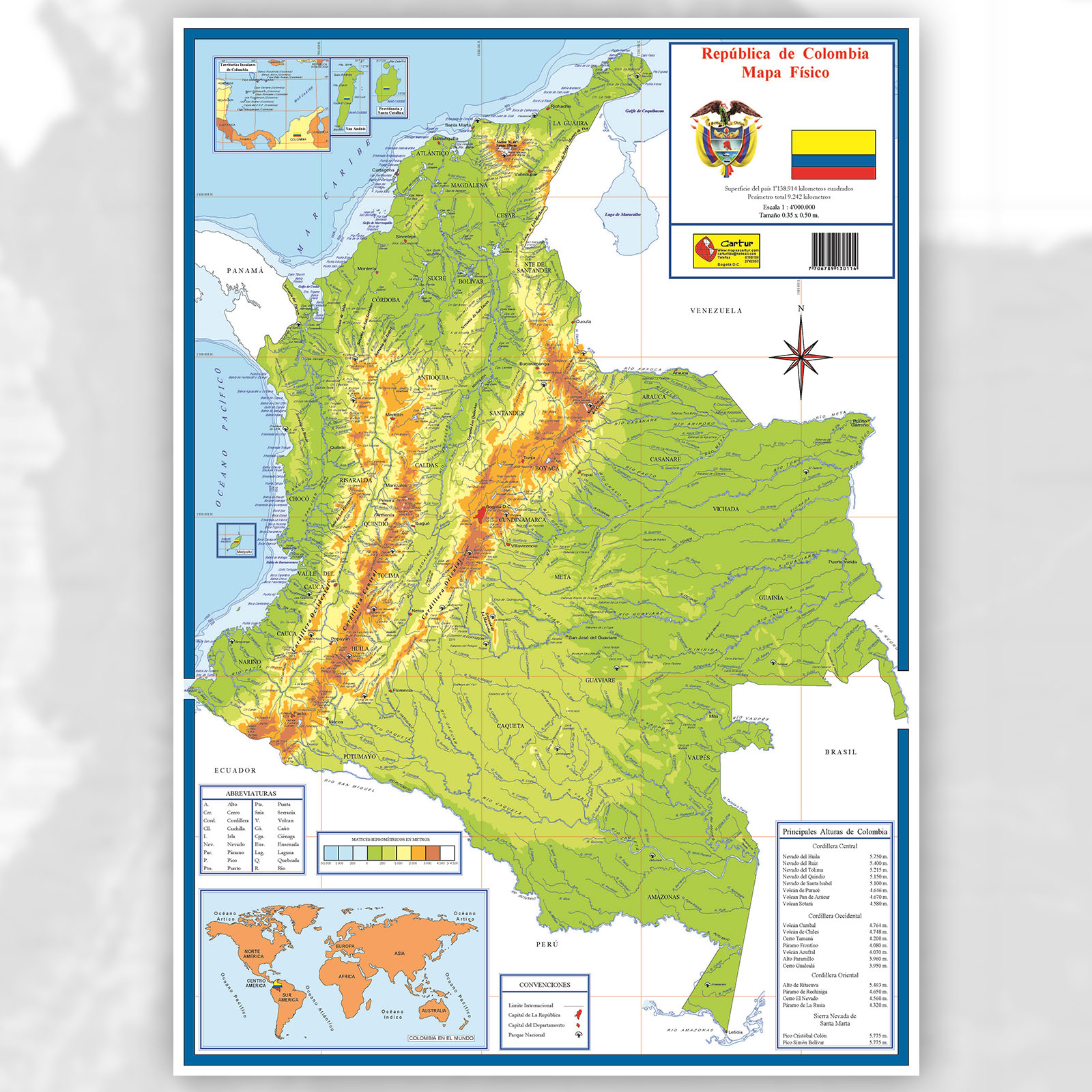 Mapa De Colombia Con Sus Límites Mapa Físico Geográfico Político