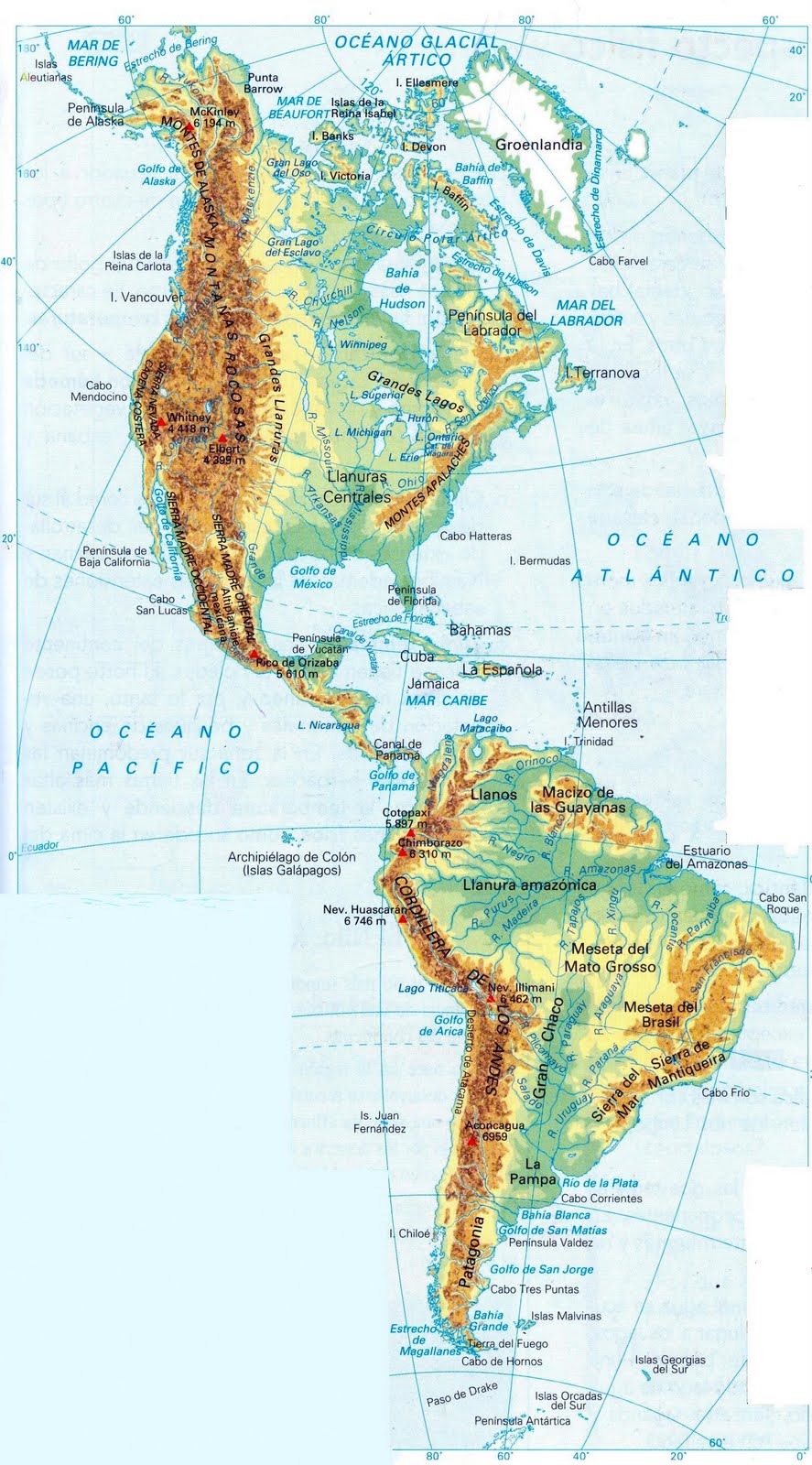 Mapa de America con nombres - Mapa Físico, Geográfico, Político