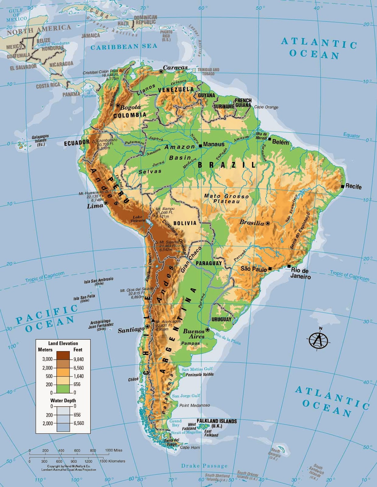 Mapa de America del Sur - Mapa Físico, Geográfico, Político, turístico