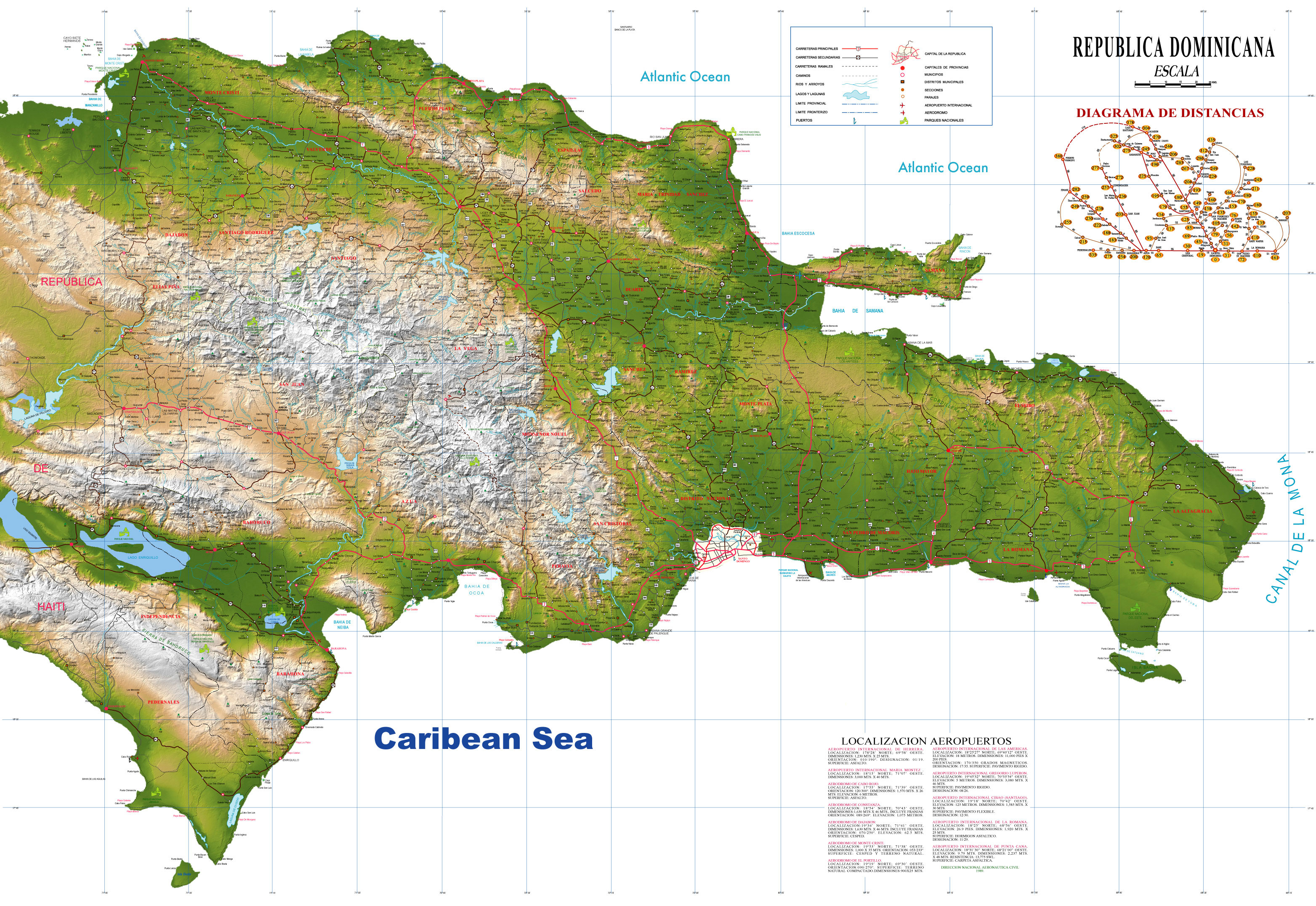Mapa de la República Dominicana Mapa Físico, Geográfico, Político, turístico y Temático.